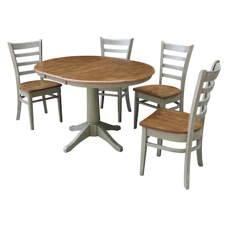 International Concepts Round 36 in Rd Extension Dining Table, 4 Emily Chairs, Hickory/Stone, 36 W, 48 L, 30.1 in H, Wood K41-36RXT-27B-C617-4